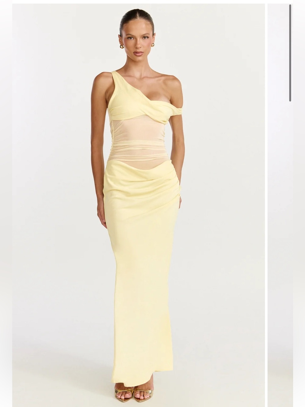SHOWPO. Pale Yellow One-Shoulder Elias Maxi Dress